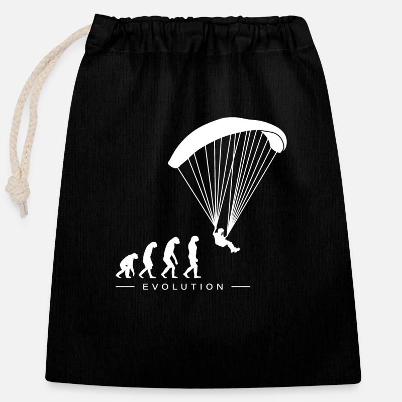 Paraglider Paragliding Evolution Motif - Closable cotton gift bag (25x30cm) - black