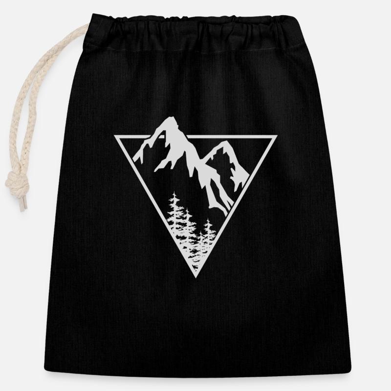 Triangle, Mountains, Forest - Closable cotton gift bag (25x30cm) - black