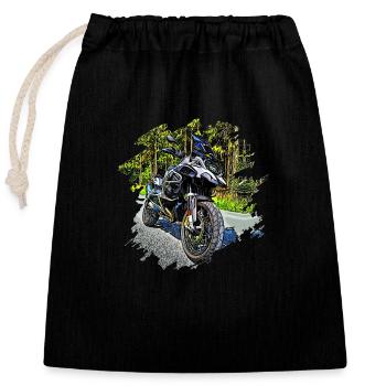 Adventure Bike - Sac cadeau en coton avec cordon (25 x 30 cm) - noir - Devant