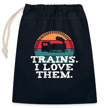 Trains. I Love Them - Closable cotton gift bag (25x30cm) - navy - Front