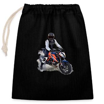 Poster Motorradfahrer - Verschließbarer Geschenkbeutel aus Baumwolle (25x30cm) - Schwarz - Vorne