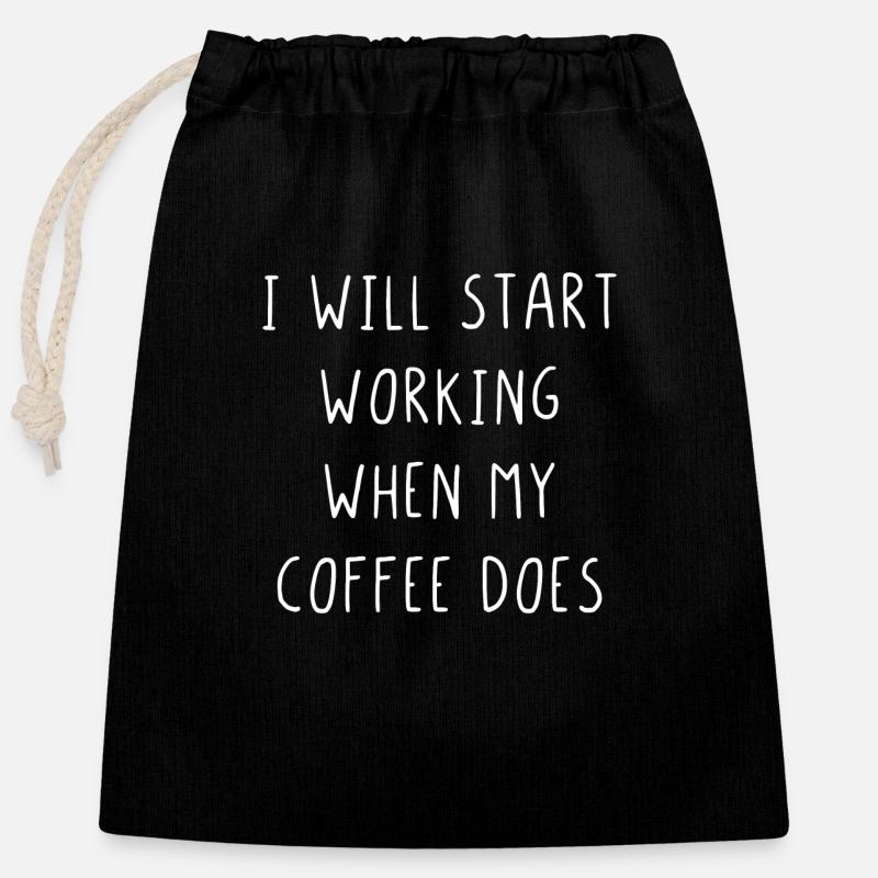 Je commencerai à travailler quand mon café le fera - Sac cadeau en coton avec cordon (25 x 30 cm) - noir