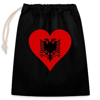 Albania Flag Heart Long - Closable cotton gift bag (25x30cm) - black - Front