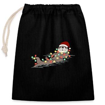 Lumières de Noël Otter Weihnachten - Sac cadeau en coton avec cordon (25 x 30 cm) - noir - Devant