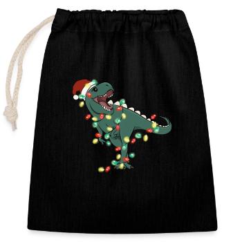 Lumières de Noël Dinosaure Noël - Sac cadeau en coton avec cordon (25 x 30 cm) - noir - Devant