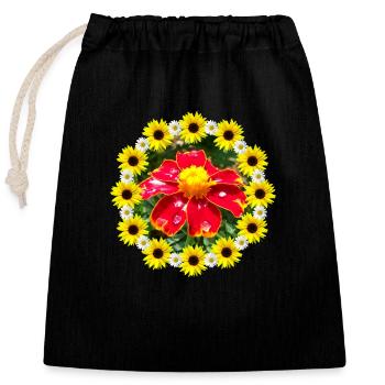 Ringelblume Sonnenblumen Margeriten Blüte floral - Verschließbarer Geschenkbeutel aus Baumwolle (25x30cm) - Schwarz - Vorne