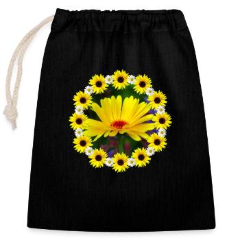 gelbe Ringelblume Sonnenblumen Margeriten Blume - Verschließbarer Geschenkbeutel aus Baumwolle (25x30cm) - Schwarz - Vorne