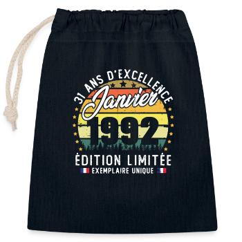 Vintage Cadeau Anniversaire 31 Ans Janvier 1992 - Sac cadeau en coton avec cordon (25 x 30 cm) - bleu marine - Devant