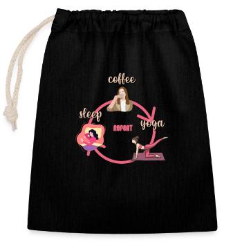 Coffee yoga sleep repeat - Closable cotton gift bag (25x30cm) - black - Front