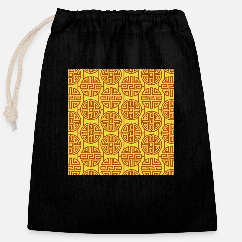 Chinese pattern - Closable cotton gift bag (25x30cm) - black