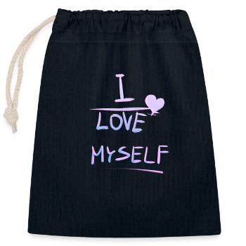 Self Love Heart Text Pattern I Love Myself Pride - Closable cotton gift bag (25x30cm) - navy - Front