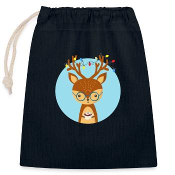 Weihnachtshirsch und eine Tasse Kakao - Verschließbarer Geschenkbeutel aus Baumwolle (25x30cm) - Navy - Vorne