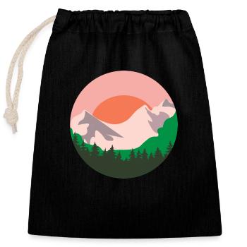 mountains and trees in sunset - Closable cotton gift bag (25x30cm) - black - Front