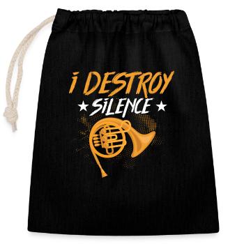 I Destroy Silence Horniste Joueur de cor - Sac cadeau en coton avec cordon (25 x 30 cm) - noir - Devant