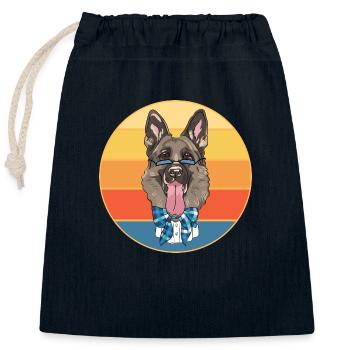 German Shepherd Dog Breed Vintage Retro Sunset - Closable cotton gift bag (25x30cm) - navy - Front