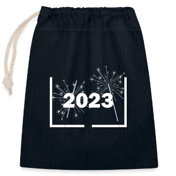 Silvester Neujahr 2023 - Verschließbarer Geschenkbeutel aus Baumwolle (25x30cm) - Navy - Vorne