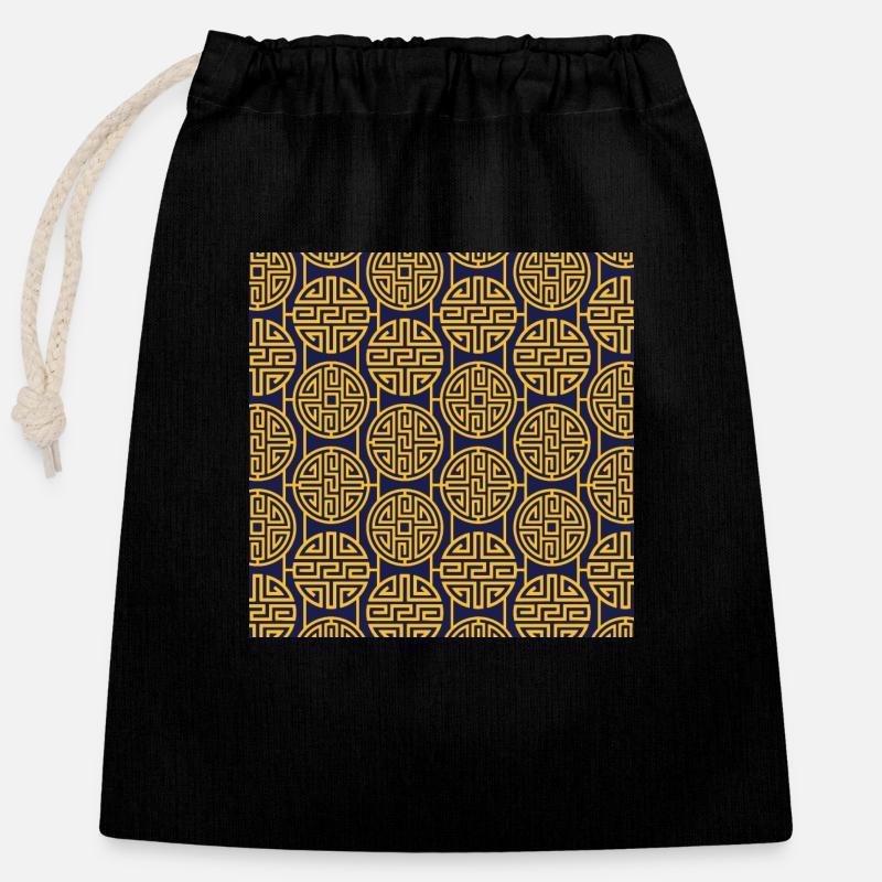 Modèle chinois - Sac cadeau en coton avec cordon (25 x 30 cm) - noir