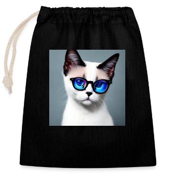 Mignon chat Finley avec des lunettes - Sac cadeau en coton avec cordon (25 x 30 cm) - noir - Devant