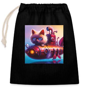 Sous-marin Cat - Sac cadeau en coton avec cordon (25 x 30 cm) - noir - Devant