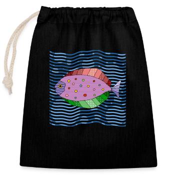 Poisson - Sac cadeau en coton avec cordon (25 x 30 cm) - noir - Devant