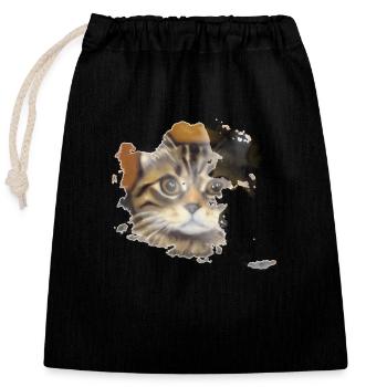 Visage de chat 10 - Sac cadeau en coton avec cordon (25 x 30 cm) - noir - Devant