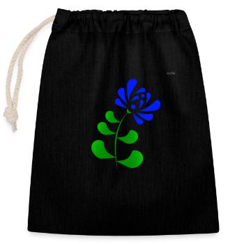 Blue folk art motive #6 - Closable cotton gift bag (25x30cm) - black - Front