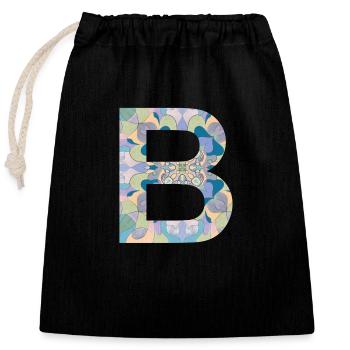 Lettre B en mandala - Sac cadeau en coton avec cordon (25 x 30 cm) - noir - Devant