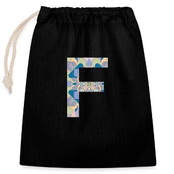 Lettre F en mandala - Sac cadeau en coton avec cordon (25 x 30 cm) - noir - Devant