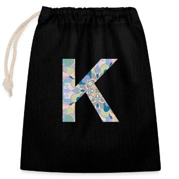 Lettre K en mandala - Sac cadeau en coton avec cordon (25 x 30 cm) - noir - Devant