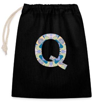 Lettre Q en mandala - Sac cadeau en coton avec cordon (25 x 30 cm) - noir - Devant