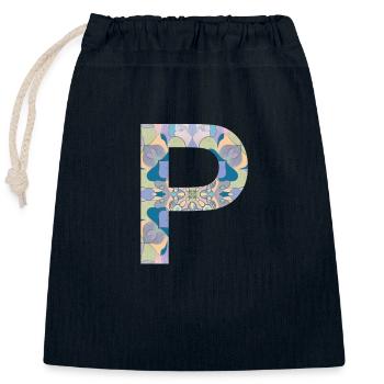 Lettre P en mandala - Sac cadeau en coton avec cordon (25 x 30 cm) - bleu marine - Devant