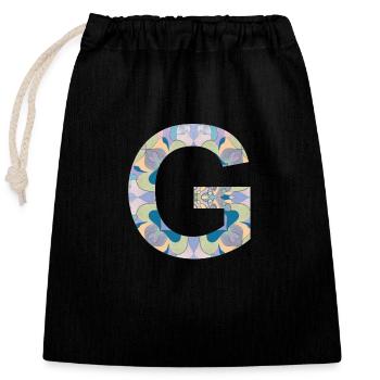 Lettre G en mandala - Sac cadeau en coton avec cordon (25 x 30 cm) - noir - Devant