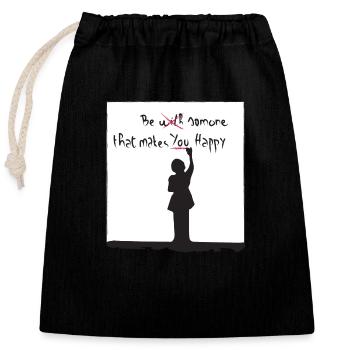 make u happy - Sac cadeau en coton avec cordon (25 x 30 cm) - noir - Devant