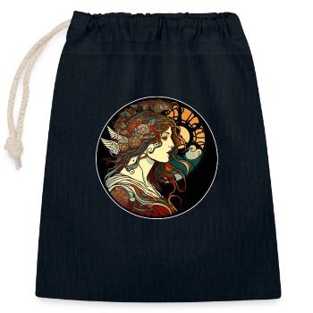 Femme mystique façon art nouveau - Sac cadeau en coton avec cordon (25 x 30 cm) - bleu marine - Devant
