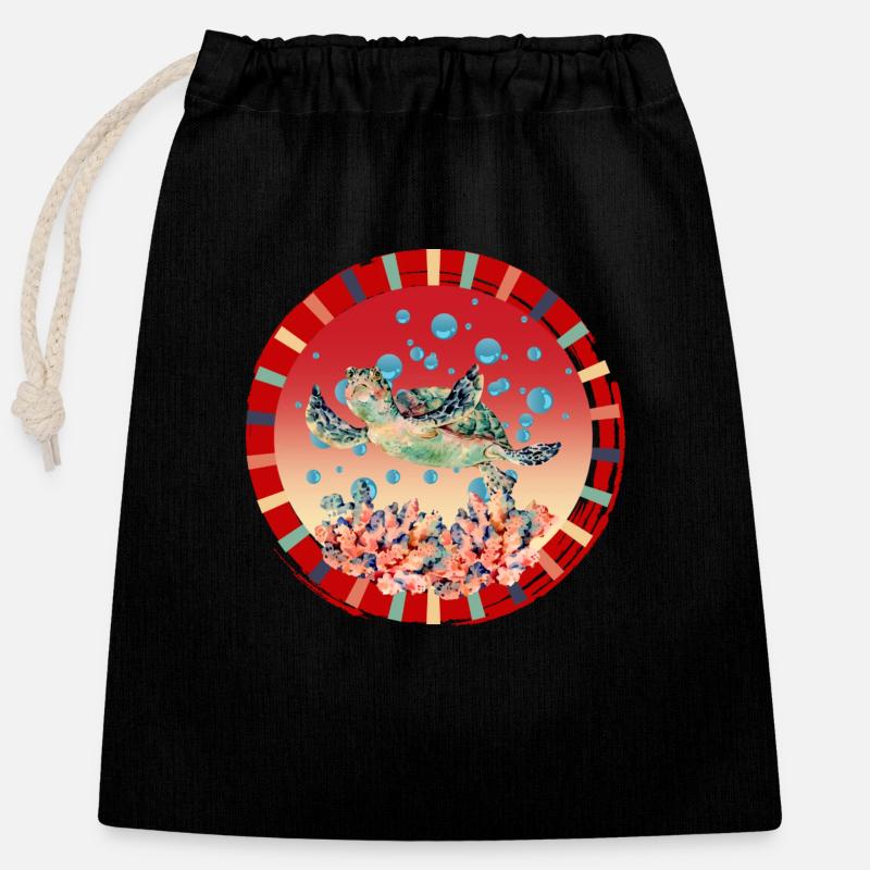 Turtle Bubble - Closable cotton gift bag (25x30cm) - black