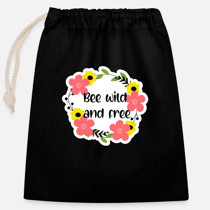 Bee Sticker Bee Bee Guêpes avec Dire - Sac cadeau en coton avec cordon (25 x 30 cm) - noir