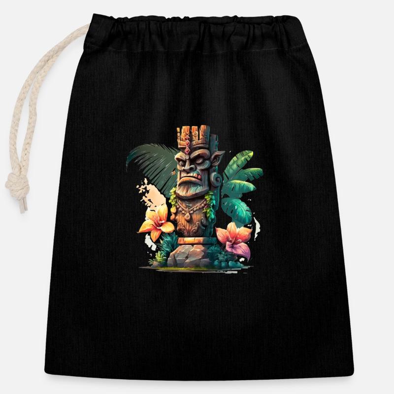Tiki - Verschließbarer Geschenkbeutel aus Baumwolle (25x30cm) - Schwarz