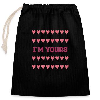 I‘M YOURS HEARTS - Verschließbarer Geschenkbeutel aus Baumwolle (25x30cm) - Schwarz - Vorne