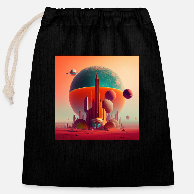 Colonization of Mars - Closable cotton gift bag (25x30cm) - black