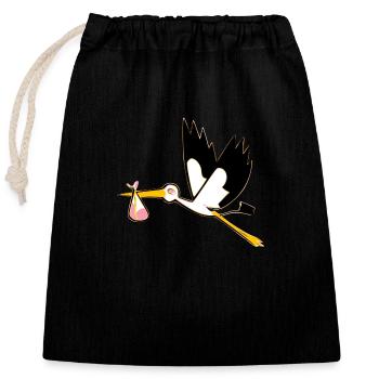 Madame la cigogne and baby - Closable cotton gift bag (25x30cm) - black - Front