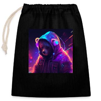 Ours de jeu cool - Sac cadeau en coton avec cordon (25 x 30 cm) - noir - Devant