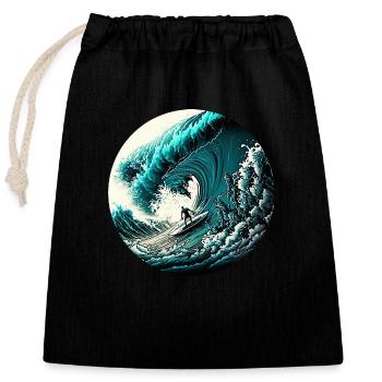 Surfer sur la vague - Sac cadeau en coton avec cordon (25 x 30 cm) - noir - Devant