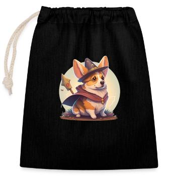 Corgi Magier - Verschließbarer Geschenkbeutel aus Baumwolle (25x30cm) - Schwarz - Vorne