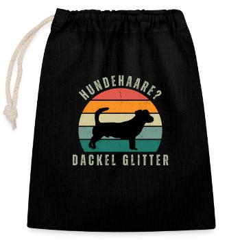 Rauhaardackel Glitter Retro Sunset - Verschließbarer Geschenkbeutel aus Baumwolle (25x30cm) - Schwarz - Vorne