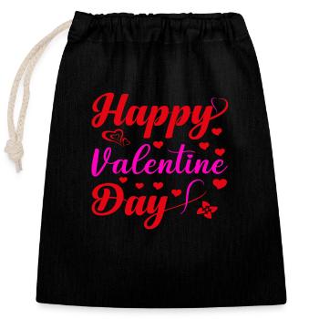 Happy Valentine Day - Closable cotton gift bag (25x30cm) - black - Front
