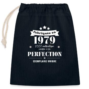 fabriquée en 1979 - Sac cadeau en coton avec cordon (25 x 30 cm) - bleu marine - Devant