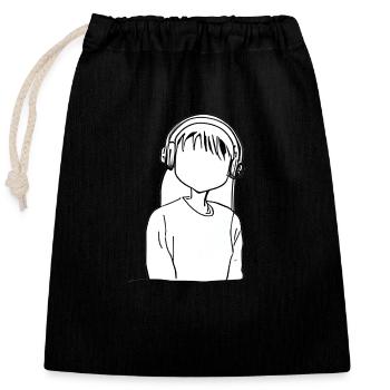 cartoon girl headphones anime - Closable cotton gift bag (25x30cm) - black - Front