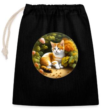 Cute cat in the garden - Closable cotton gift bag (25x30cm) - black - Front