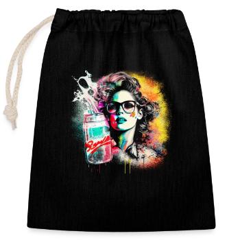 Retro 80s Woman with Airbrush Details, Beverage Can - Closable cotton gift bag (25x30cm) - black - Front