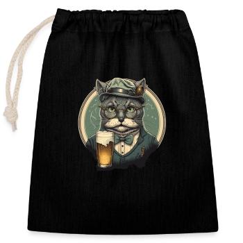 Smart Beer Cat - Closable cotton gift bag (25x30cm) - black - Front